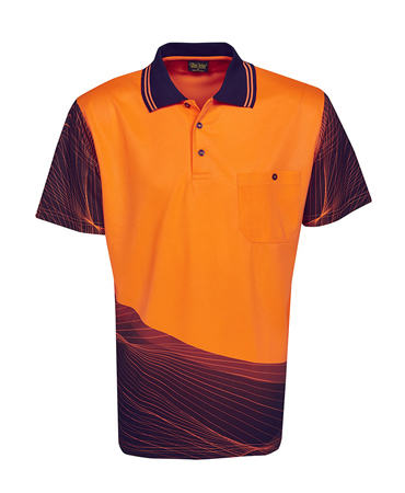 P67 Wave Design Sublimation Printed Hi Vis Polo Shirts